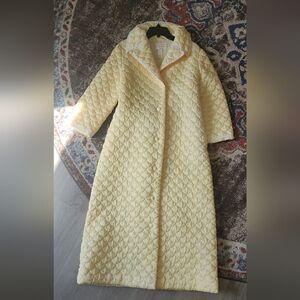 Vtg Sears At Home Wear Quilted Robe Lined Housecoat 1960s Summer Yellow Sz 14